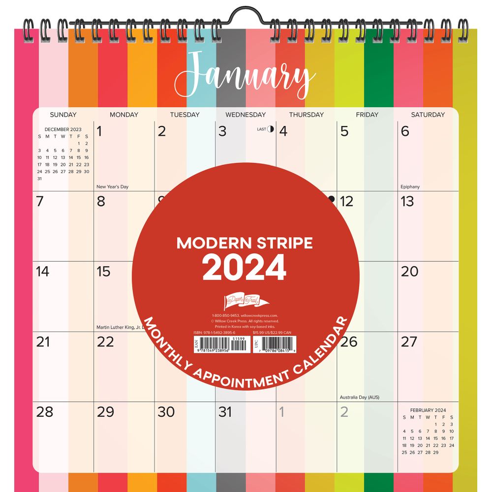 Modern Stripe Spiral Art 2024 Wall Calendar