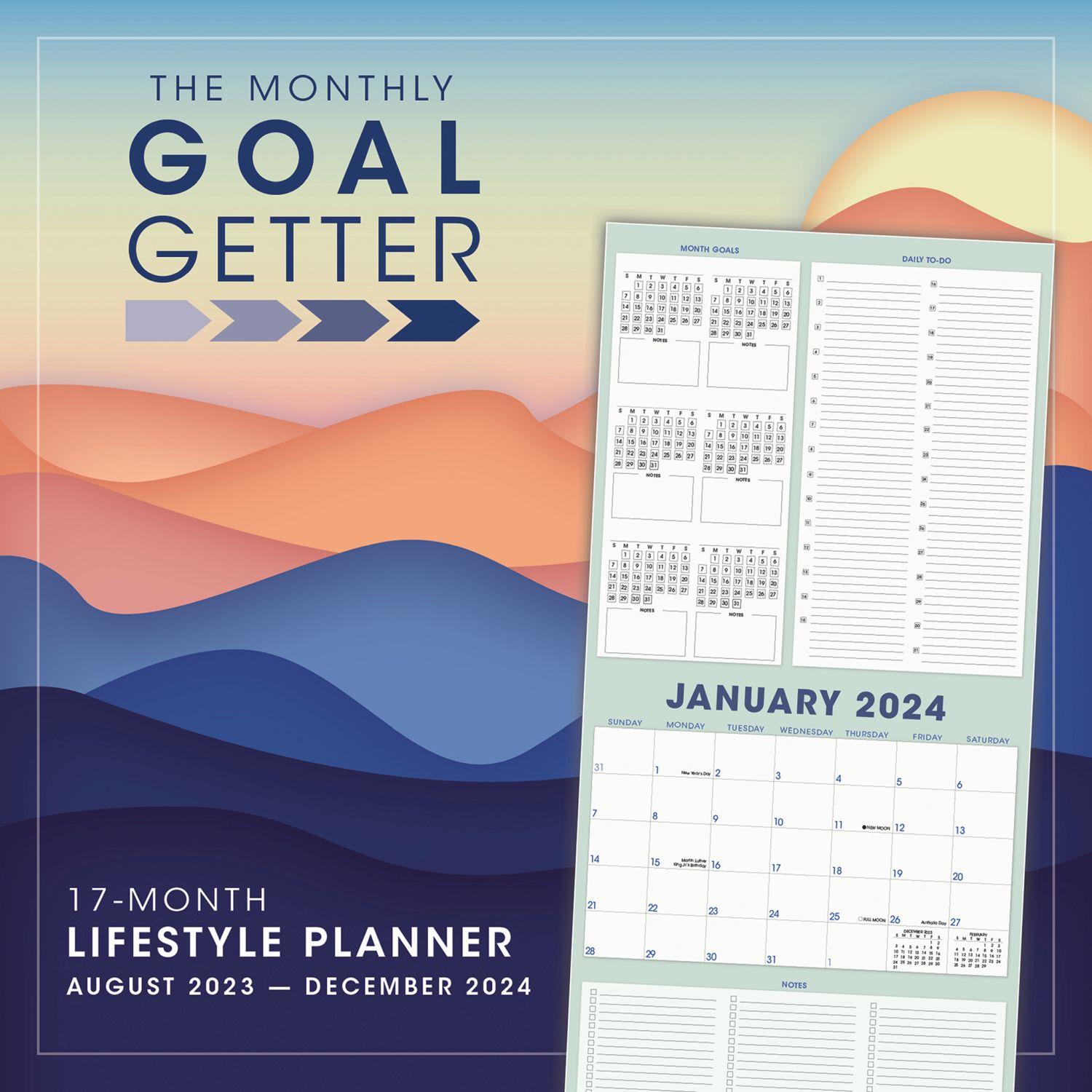 Mighty Mountains Goal Getter 17-Month 2024 Wall Calendar