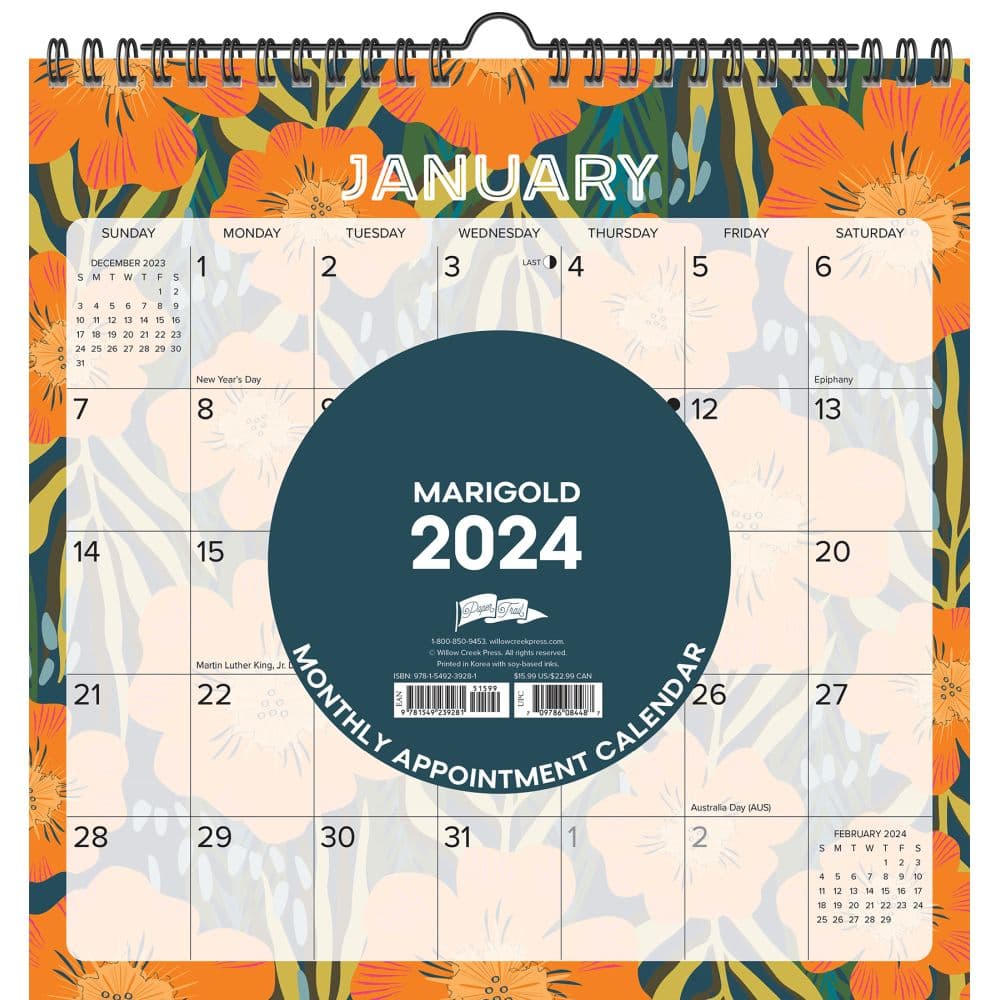 Marigold Flowers Spiral 2024 Wall Calendar